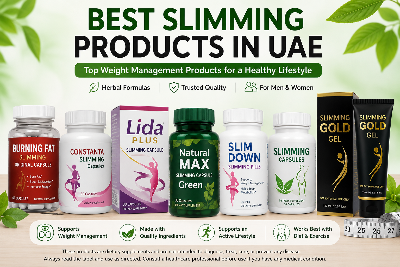 Best Slimming Products in UAE featuring slimming capsules and slimming gel for healthy weight management.